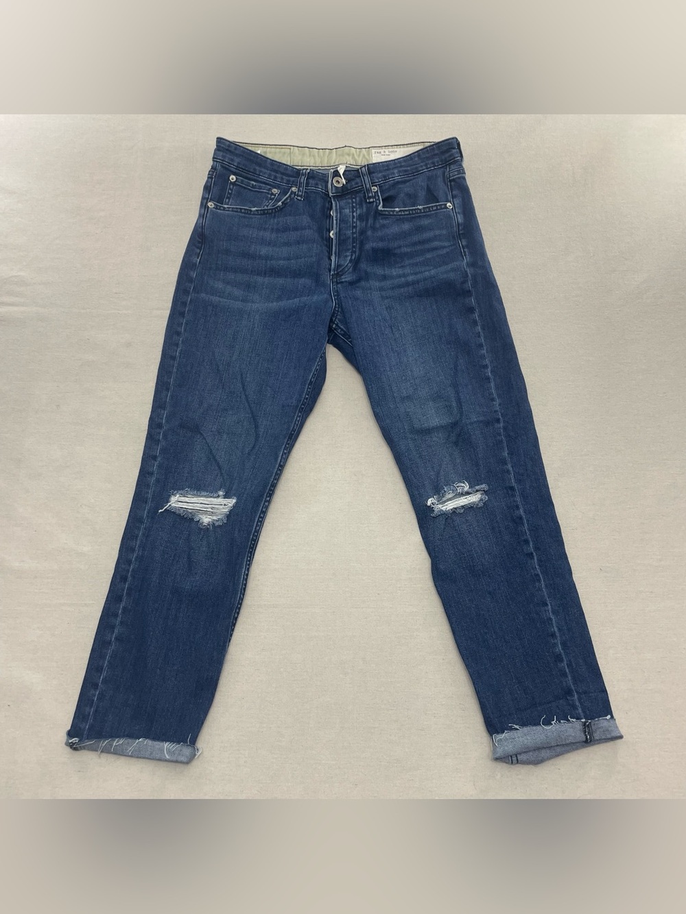 Rag & Bone Rosa Mid Rise Boyfriend Buttonu Fly Cropped Blue Jeans Women's Sz 30